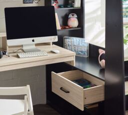 Blaze – Single – Gaming Bed with Desk and Shelving Unit – Pale Wood/Black – Wooden – 3ft - Happy Beds - thumbnail 6