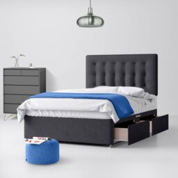 Single - Divan Bed and Cornell Buttoned Headboard - Dark Grey - Charcoal - Fabric - 3ft - Happy Beds - thumbnail 2