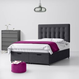 Single - Divan Bed and Cornell Buttoned Headboard - Dark Grey - Charcoal - Fabric - 3ft - Happy Beds - thumbnail 4