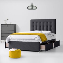 Single - Divan Bed and Cornell Buttoned Headboard - Dark Grey - Charcoal - Fabric - 3ft - Happy Beds - thumbnail 3