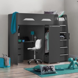 Pegasus - Single - Kids High Sleeper Bed - Anthracite Grey - Wood - 3ft - Happy Beds