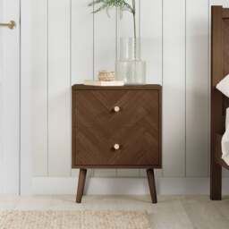 Herringford - 2 Drawer Bedside Table - Walnut - Wooden - Happy Beds - thumbnail 1