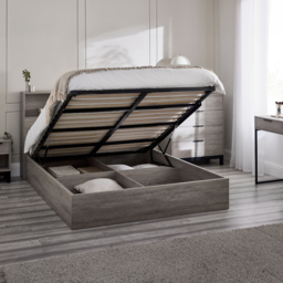 Bali – King Size– Bookcase Ottoman Storage Bed – Grey Oak – Wooden – 5ft - Happy Beds - thumbnail 2