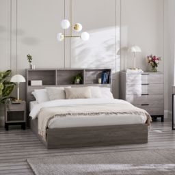 Bali – King Size– Bookcase Ottoman Storage Bed – Grey Oak – Wooden – 5ft - Happy Beds - thumbnail 1