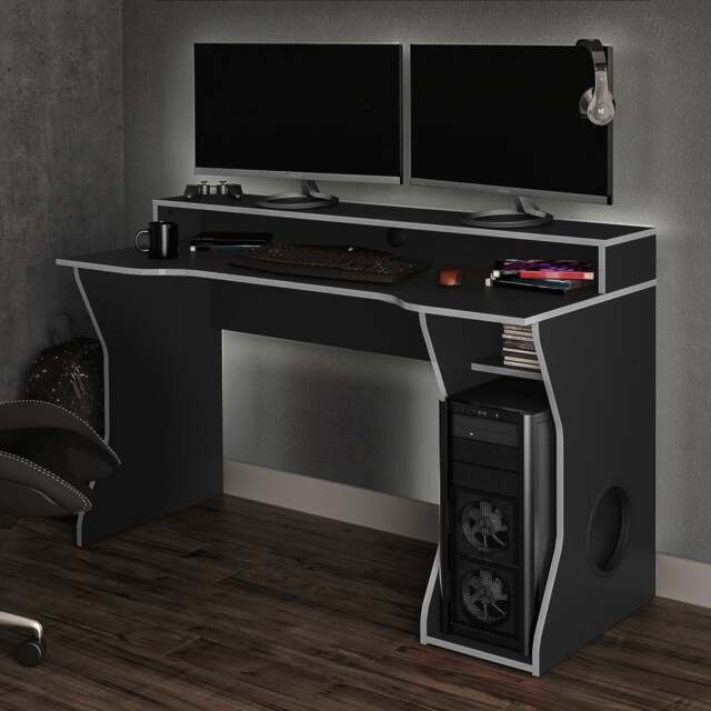 Enzo - Gaming Desk - Black/Silver - Wooden - Happy Beds - image 1