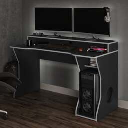 Enzo - Gaming Desk - Black/Silver - Wooden - Happy Beds - thumbnail 1