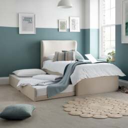 Una - Single - Guest Bed with Trundle - Warm Stone - Fabric - 3ft - Happy Beds