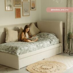 Una - Single - Guest Bed with Trundle - Warm Stone - Fabric - 3ft - Happy Beds - thumbnail 4