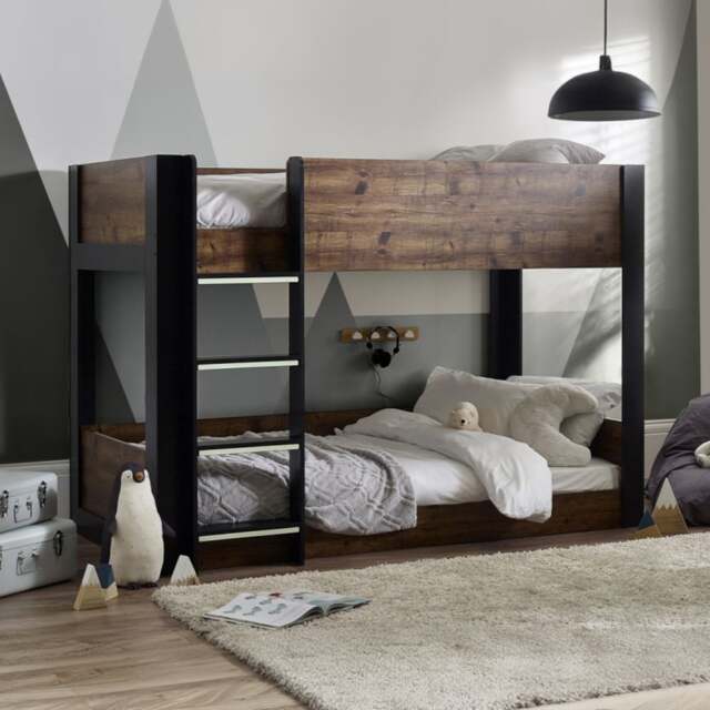 Solomon - Single - Bunk Bed - Rustic and Black - Wooden - 3ft - Happy Beds - image 1