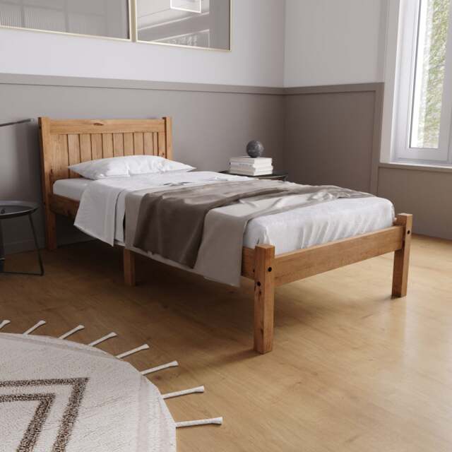 Rio - Double - Waxed Solid Pine Wooden Bed Frame - 4ft6 - Happy Beds - image 1