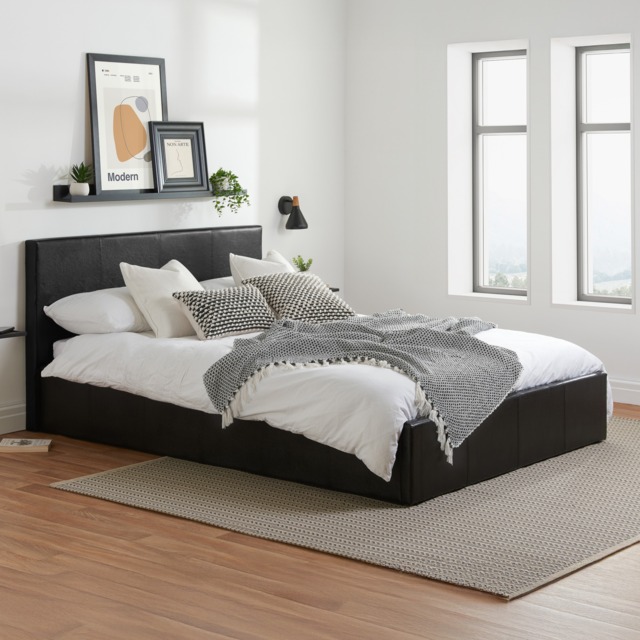 Berlin - Small Double Black Leather Ottoman Storage Bed Frame - Small Double -Happy Beds - image 1