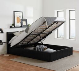 Berlin - Small Double Black Leather Ottoman Storage Bed Frame - Small Double -Happy Beds - thumbnail 2