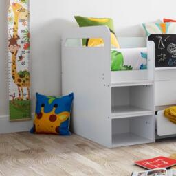Jake - Single - Kids Mid Sleeper Bed - Storage and Slide - White - Wooden - 3ft - Happy Beds - thumbnail 4