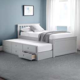 Maisie - Single - Kids Guest Bed - Storage and Underbed Trundle - Light Grey - Wooden - 3ft - Happy Beds - thumbnail 1