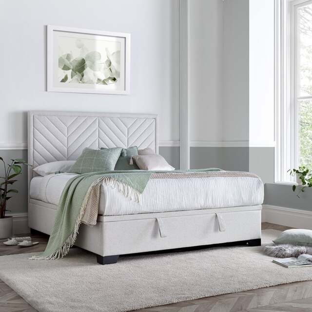 Watson - Super King Size - Ottoman Storage Bed - Natural - Fabric - 6ft - Happy Beds