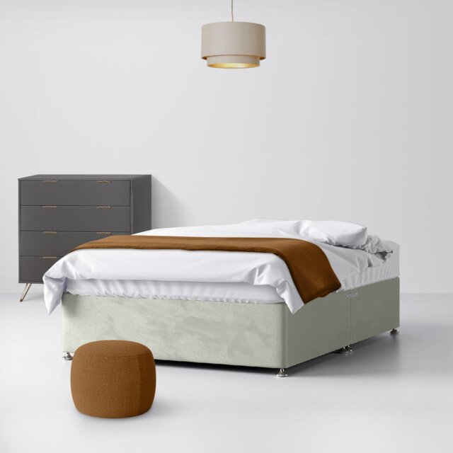 Single - Divan Bed - Light Grey - Velvet - 3ft - Happy Beds - image 1