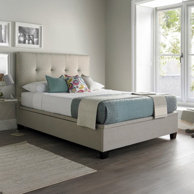 Walkworth - King Size - Ottoman Storage Bed - Neutral Oatmeal - Fabric - 5ft - Happy Beds