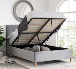 Loxley - Small Double - Ottoman Bed - Grey - Velvet - 4ft - Happy Beds - thumbnail 2