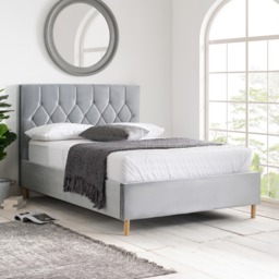 Loxley - Small Double - Ottoman Bed - Grey - Velvet - 4ft - Happy Beds - thumbnail 1