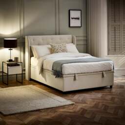 Celeste - King Size - Winged Ottoman Storage Bed - White/Grey - Fabric - 5ft - thumbnail 2