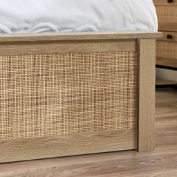 Padstow - Double - Rattan Ottoman Storage Bed - Oak - Wooden - 4ft6 - Happy Beds - thumbnail 5