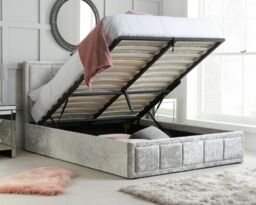 Hannover - King Size - Ottoman Bed - Light Grey - Velvet - 5ft - Happy Beds - thumbnail 2