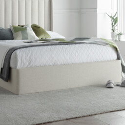 Harper - Double - Winged Ottoman Storage Bed - Natural - Fabric - 4ft6 - Happy Beds - thumbnail 5