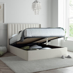 Harper - Double - Winged Ottoman Storage Bed - Natural - Fabric - 4ft6 - Happy Beds - thumbnail 2