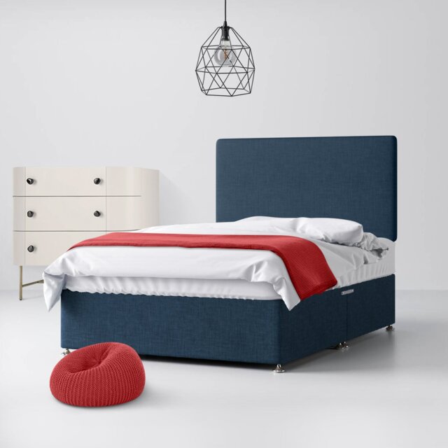 Single - Divan Bed and Cornell Plain Headboard - Dark Blue - Fabric - 3ft - Happy Beds - image 1