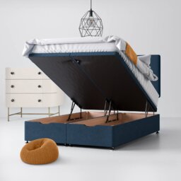 Single - Divan Bed and Cornell Plain Headboard - Dark Blue - Fabric - 3ft - Happy Beds - thumbnail 5