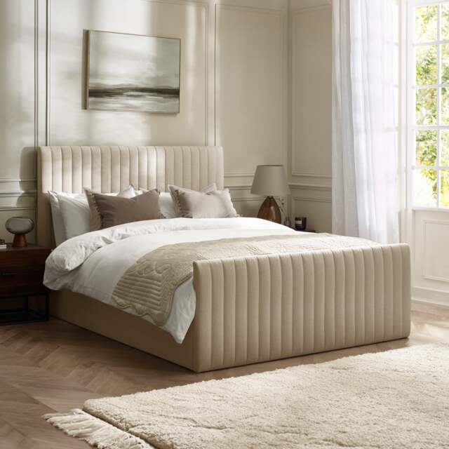 Tiana - Double - Ottoman Storage Bed - Natural - Fabric - 4ft6 - image 1
