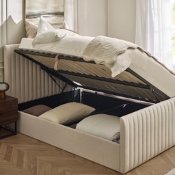 Tiana - Double - Ottoman Storage Bed - Natural - Fabric - 4ft6 - thumbnail 3