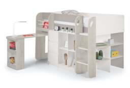 Saturn - Single - Kids Mid Sleeper Bed - Storage and Desk - Brown and White - Wooden - 3ft - Happy Beds - thumbnail 8