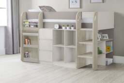 Saturn - Single - Kids Mid Sleeper Bed - Storage and Desk - Brown and White - Wooden - 3ft - Happy Beds - thumbnail 3