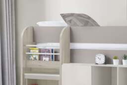 Saturn - Single - Kids Mid Sleeper Bed - Storage and Desk - Brown and White - Wooden - 3ft - Happy Beds - thumbnail 7