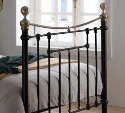 Bronte Double Black Metal Bed Frame - Victorian Style - Brass Finials and Top Rail - 4ft6 - Happy Beds - thumbnail 4