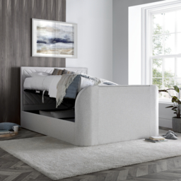 Sherlock - Super King Size - Ottoman Storage TV Bed - Natural - Fabric - 6ft - Happy Beds - thumbnail 4