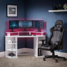 Orbit - Corner Gaming Desk - White - Wooden - Happy Beds - thumbnail 2