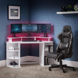Orbit - Corner Gaming Desk - White - Wooden - Happy Beds - thumbnail 1