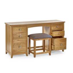 Mallory – 6-Drawer Double Pedestal Dressing Table and Stool – Oak/Grey – Wooden/Fabric - Happy Beds - thumbnail 2
