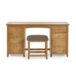 Mallory – 6-Drawer Double Pedestal Dressing Table and Stool – Oak/Grey – Wooden/Fabric - Happy Beds - thumbnail 6