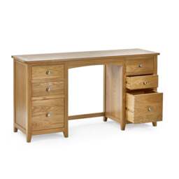 Mallory – 6-Drawer Double Pedestal Dressing Table and Stool – Oak/Grey – Wooden/Fabric - Happy Beds - thumbnail 4