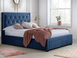 Woodbury - King Size - 4 Drawer Storage Bed - Blue - Velvet - 5ft - Happy Beds - thumbnail 2