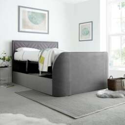 Sherlock - Double - Side-Opening Ottoman Storage Electric TV Bed - Light Grey - Velvet - 4ft6 - Happy Beds - thumbnail 4