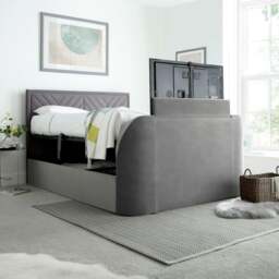 Sherlock - Double - Side-Opening Ottoman Storage Electric TV Bed - Light Grey - Velvet - 4ft6 - Happy Beds - thumbnail 2