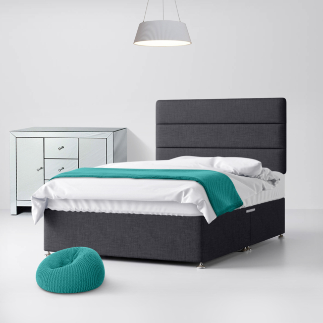 Small Single - Divan Bed and Cornell Lined Headboard - Dark Grey - Charcoal - Fabric - 2ft6 - Happy Beds - image 1