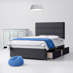 Small Single - Divan Bed and Cornell Lined Headboard - Dark Grey - Charcoal - Fabric - 2ft6 - Happy Beds - thumbnail 2