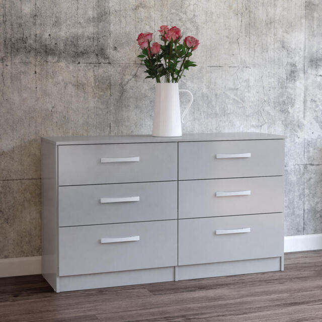 Lynx - 6 Drawer Wide Chest - Grey - Wooden - Happy Beds - image 1