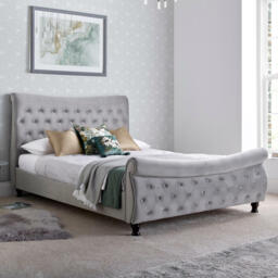 Oxford - Super King Size - Sleigh Bed - Grey - Velvet - 6ft - Happy Beds - thumbnail 1