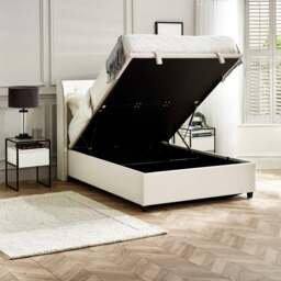 Celeste - Double - Winged Ottoman Storage Bed - White/Grey - Fabric - 4ft6 - thumbnail 3